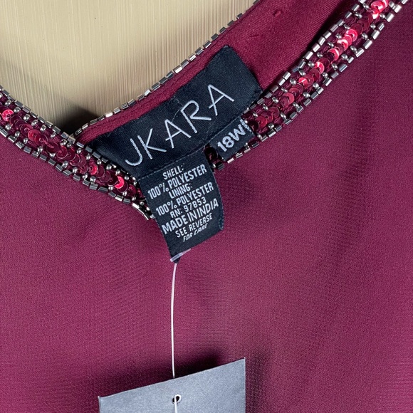 J Kara Women's Size Caplet V-Neck Short Cocktail Beaded Dress, Cranberry Multi - Picture 8 of 11